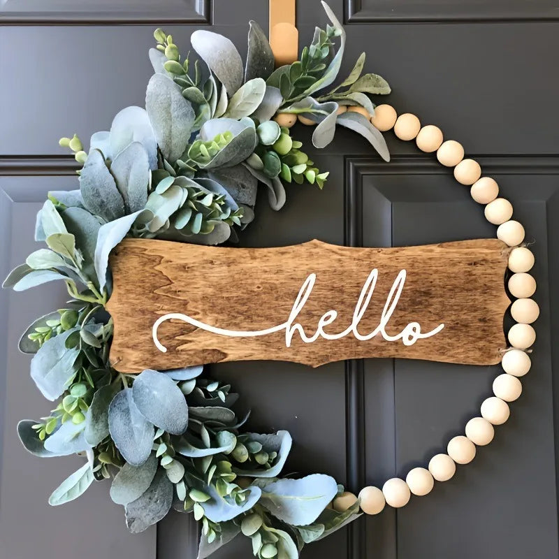 autumn wooden bead flower wreath wall decoration