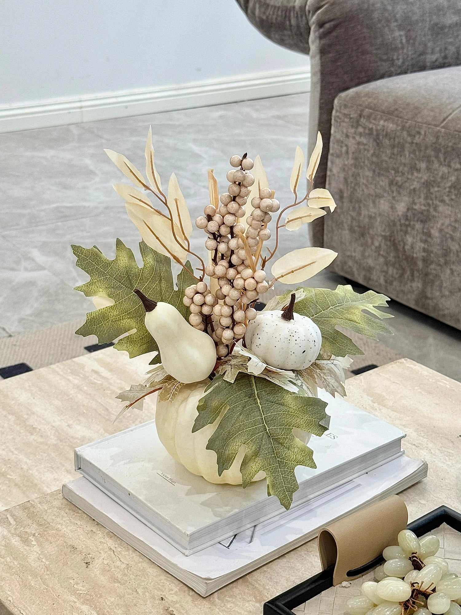 Artificial Pumpkin & Maple Leaf Autumn Decoration – 29 cm