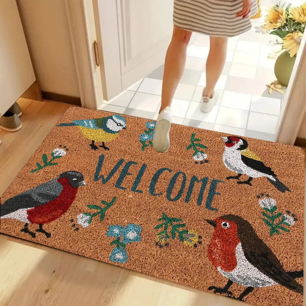 Retro Orange Floral Welcome Doormat