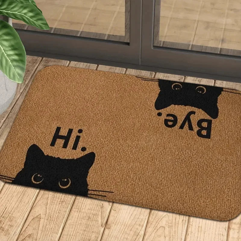 Hi & Bye Black Cat Washable Doormat
