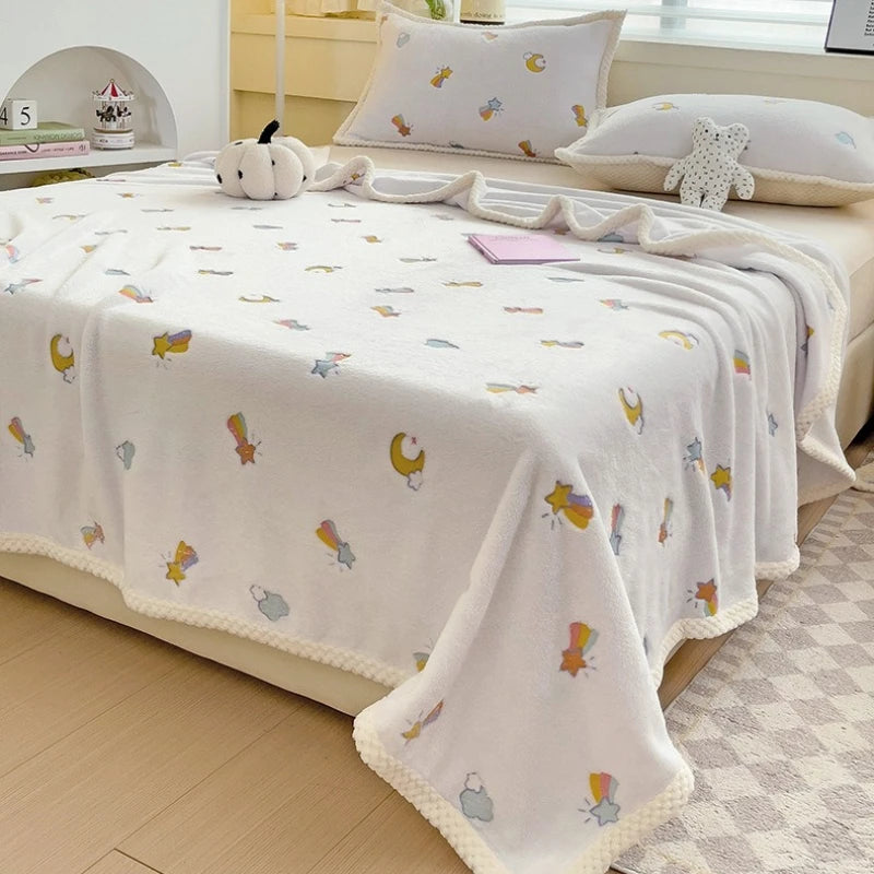 Cartoon Flannel Baby Blanket – Pushchair & Nap Throw – Pink peach / 70x100cm