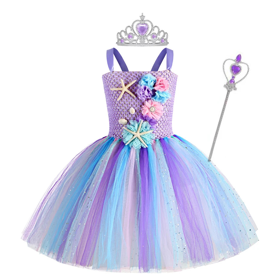 Girls' Mermaid Tutu Dress with Flower Headband