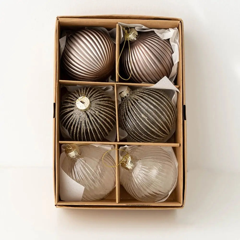 Painted Glass Christmas Baubles – 6 Pack - Style 1 - LOWZY