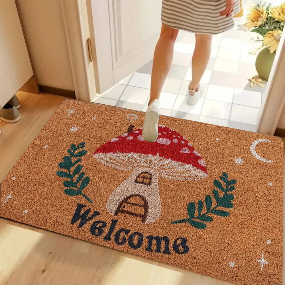 Retro Orange Floral Welcome Doormat