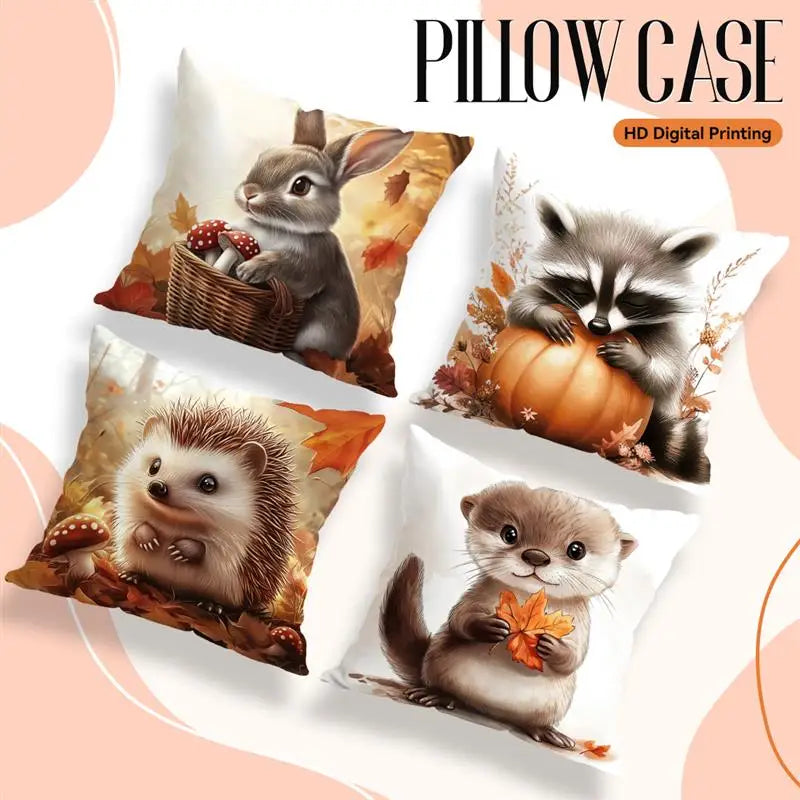 Autumn Woodland Animal Cushion Cover – 40–60 cm