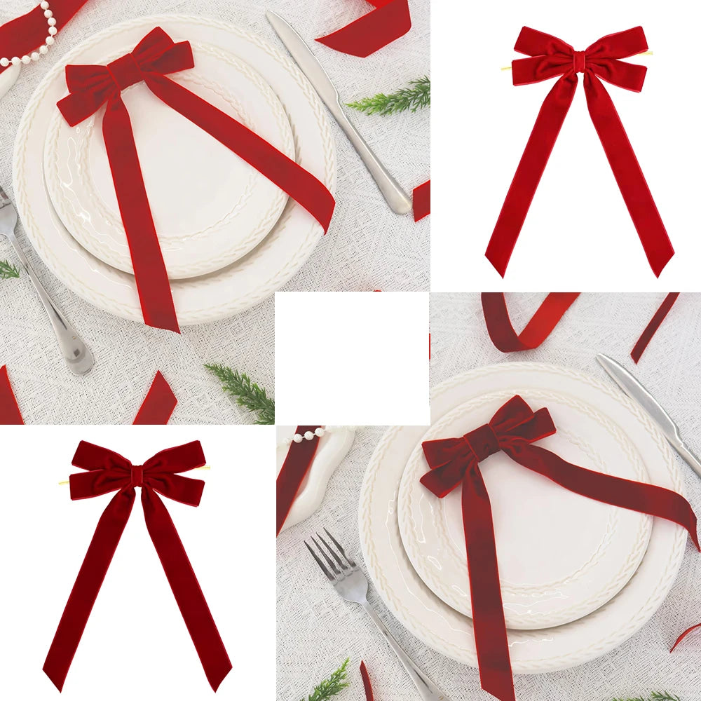 Velvet Christmas Bows – 6, 12 or 20 Pack - Red Velvet - LOWZY