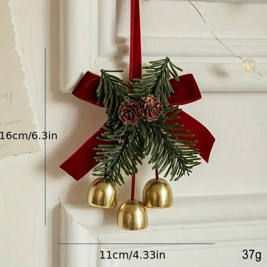 Christmas Bell Decoration with Velvet Bow & Pine - view 8 - LOWZY