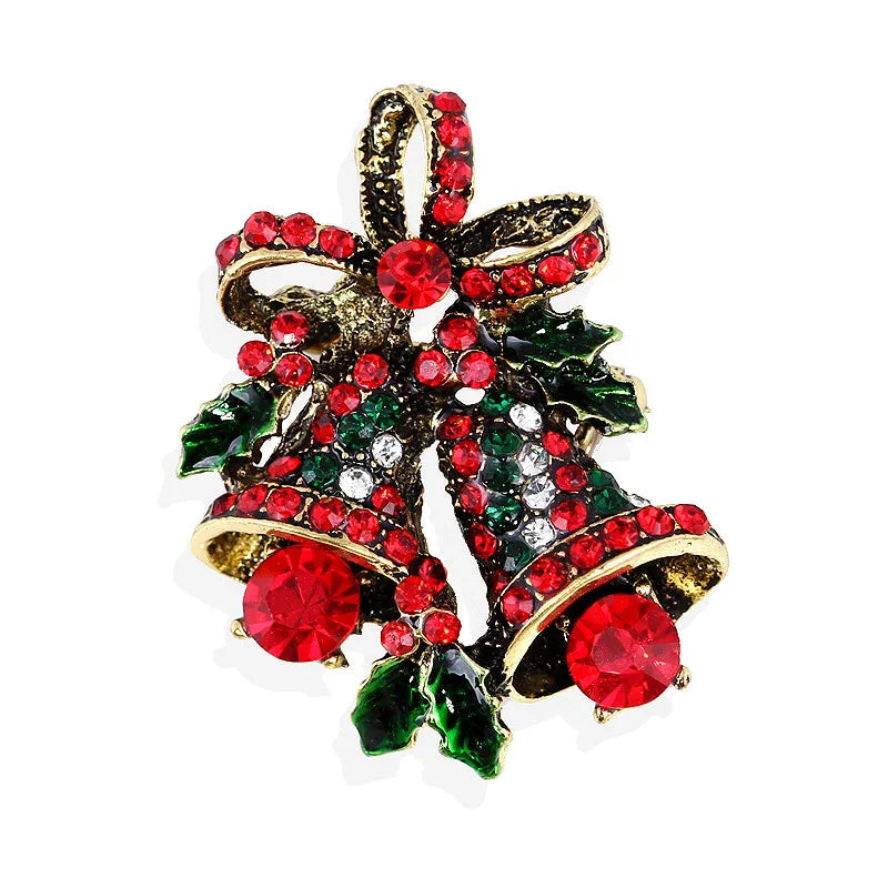 Vintage Christmas Bell & Bow Brooch - Gold - LOWZY
