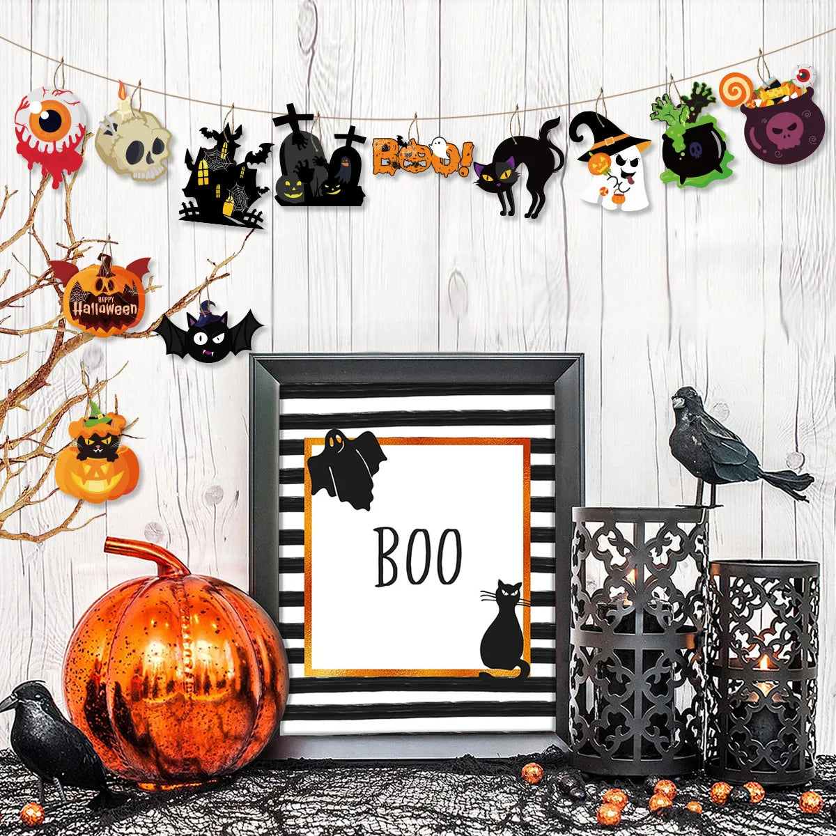 Halloween Paper Hanging Decorations – 3 Designs – Olive