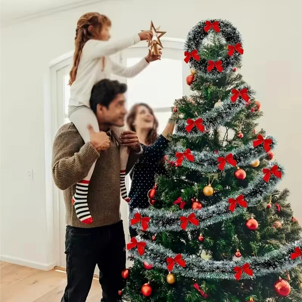 Green Christmas Garland with Bows & Baubles - LOWZY