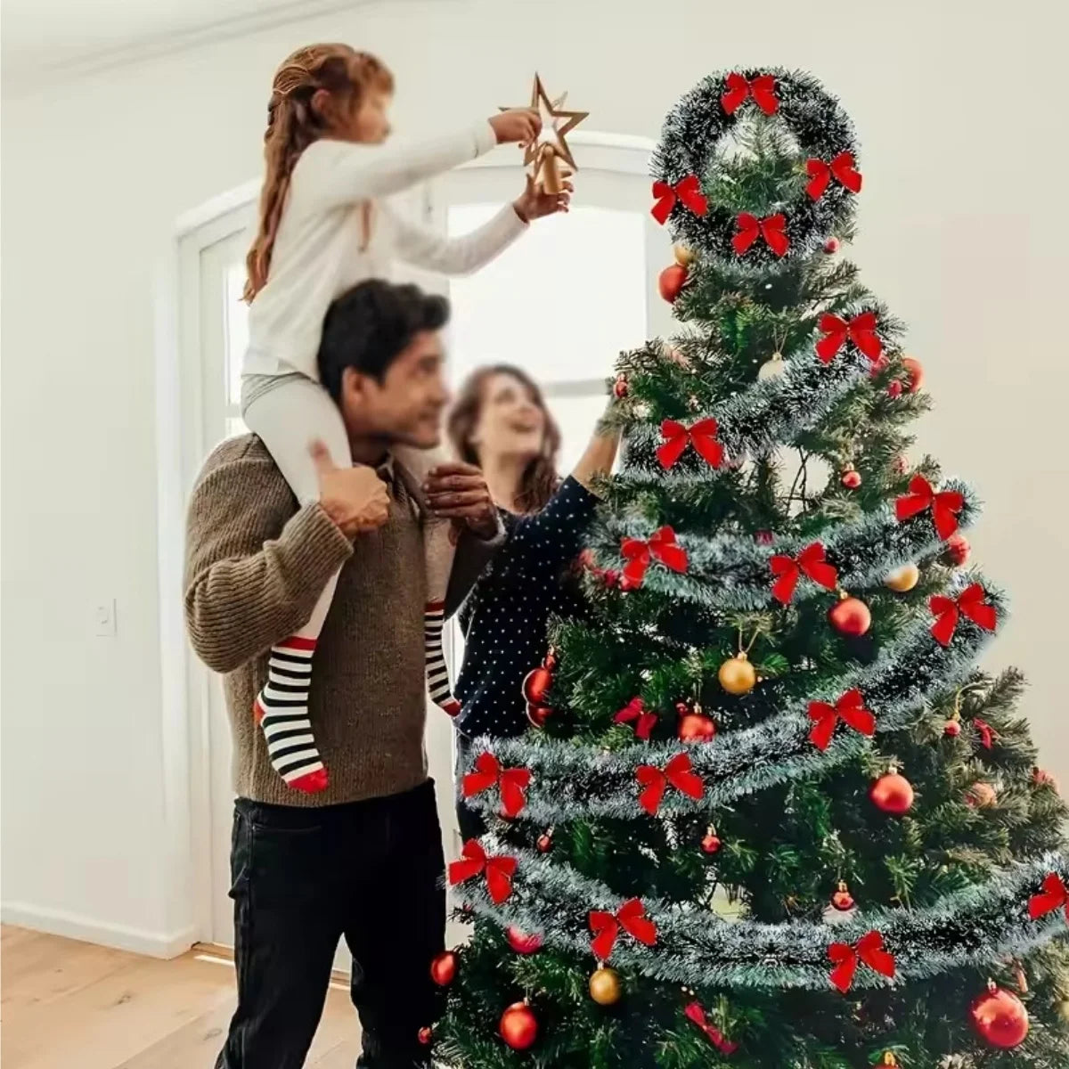 Green Christmas Garland with Bows & Baubles - LOWZY