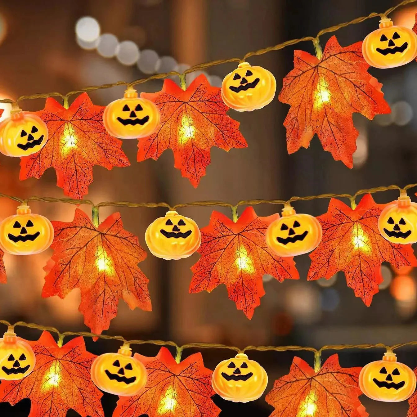 LED Autumn Maple Leaf & Pumpkin Garland