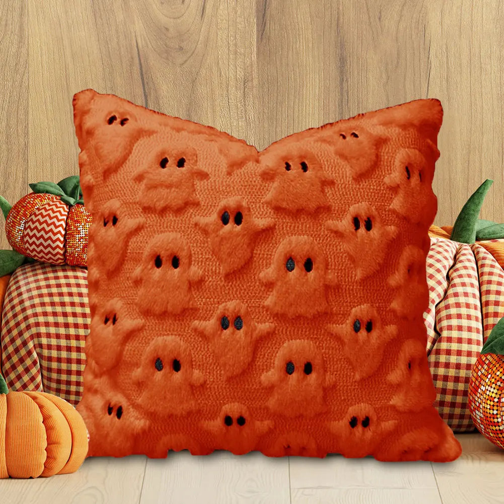 Halloween Plush Cushion Cover – Ghost, Pumpkin & Bat 45cm