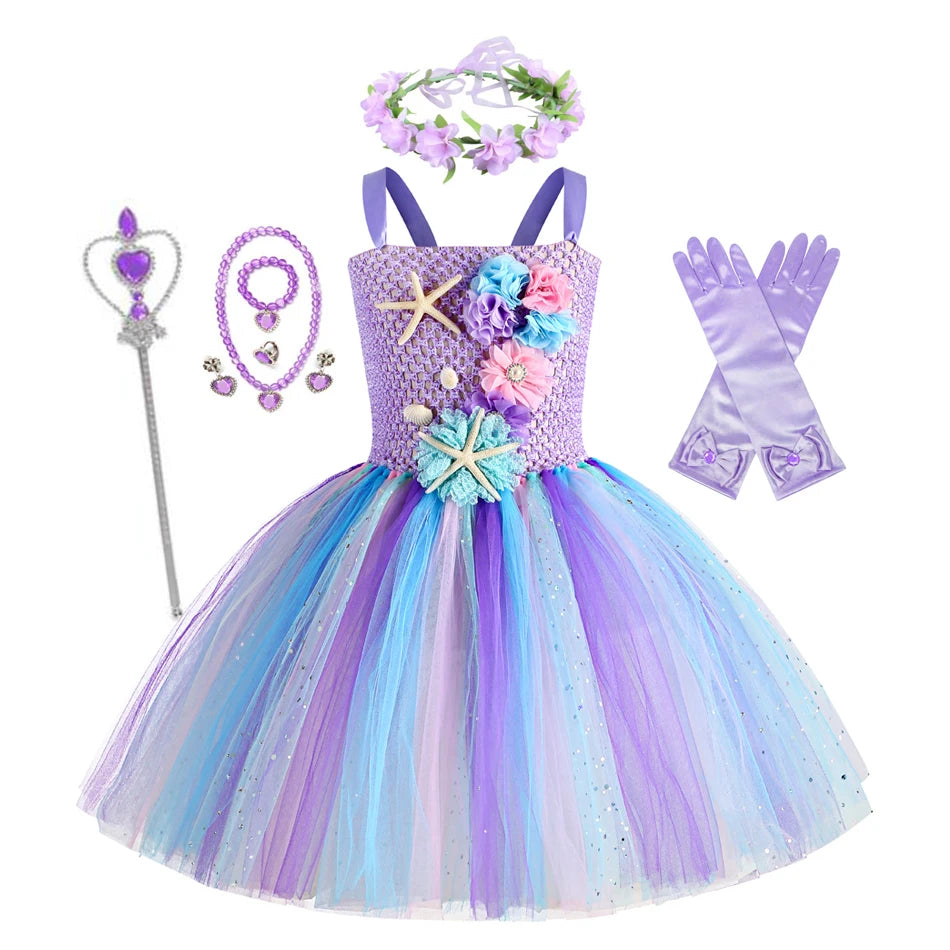 Girls' Mermaid Tutu Dress with Flower Headband