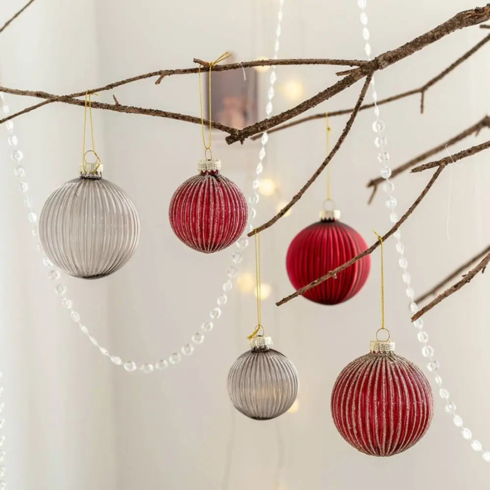 Painted Glass Christmas Baubles – 6 Pack - Style 5 - LOWZY