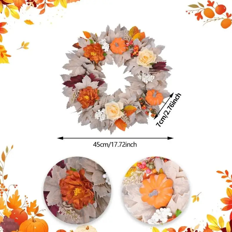 autumn pumpkin and maple leaf wreath for door or mantel