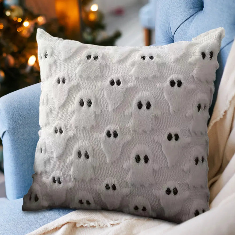 Halloween Plush Cushion Cover – Ghost, Pumpkin & Bat 45cm