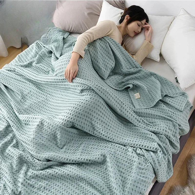 Pure Cotton Waffle-Weave Summer Blanket – 150 × 200cm