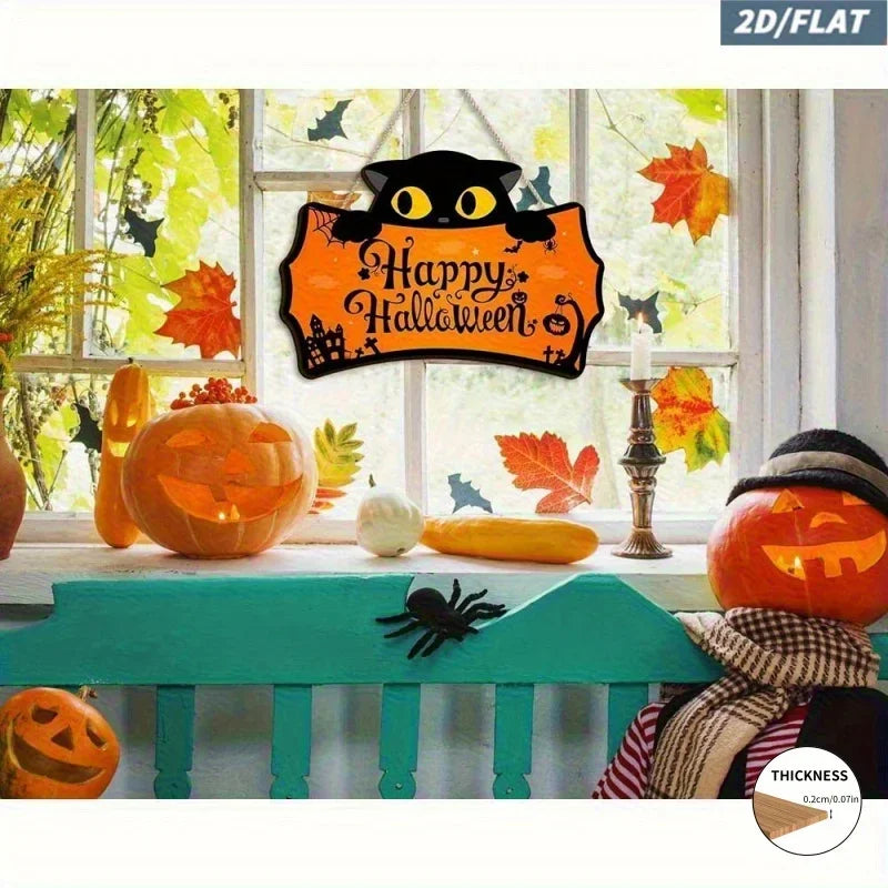 Wooden Halloween Bat Hanging Sign – 15 × 10cm
