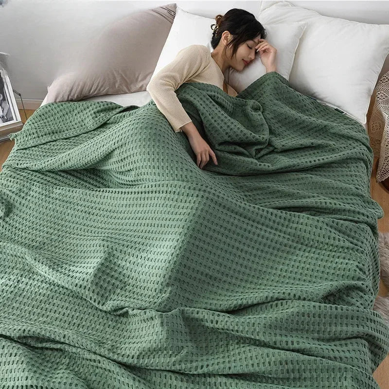 Pure Cotton Waffle-Weave Summer Blanket – 150 × 200cm