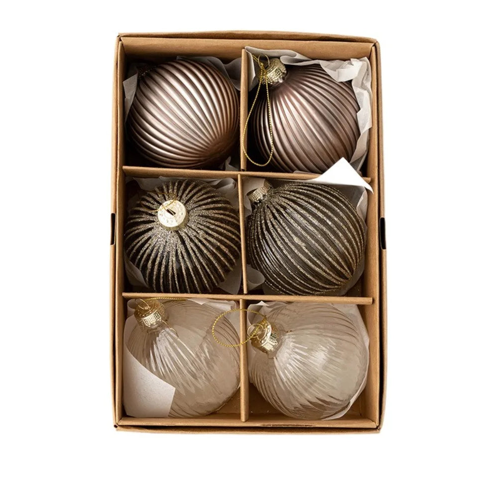 Painted Glass Christmas Baubles – 6 Pack - Style 3 - LOWZY