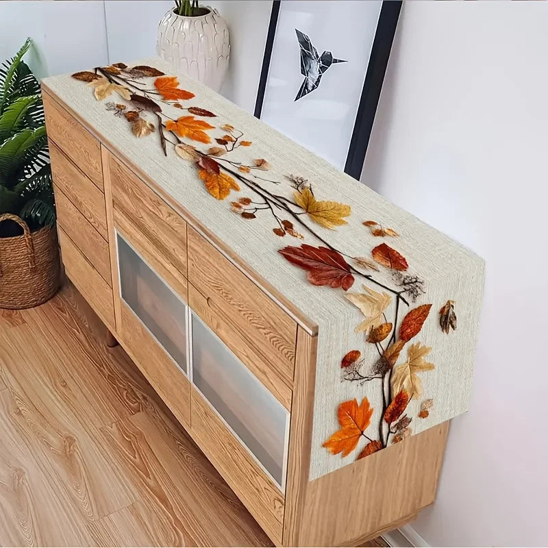 autumn fallen leaf and vine printed table runner