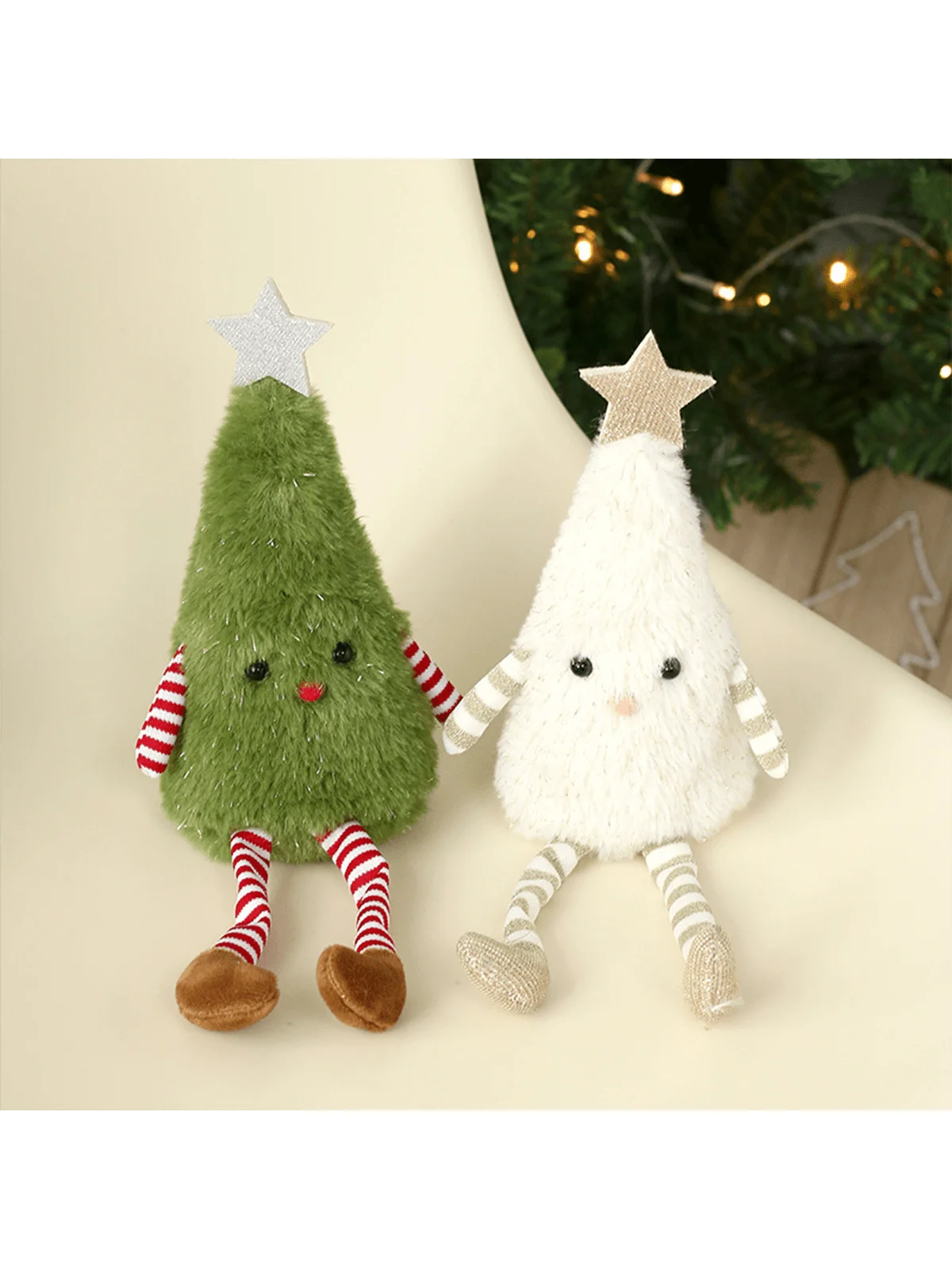 Plush Christmas Tree Doll – White or Green Festive Décor