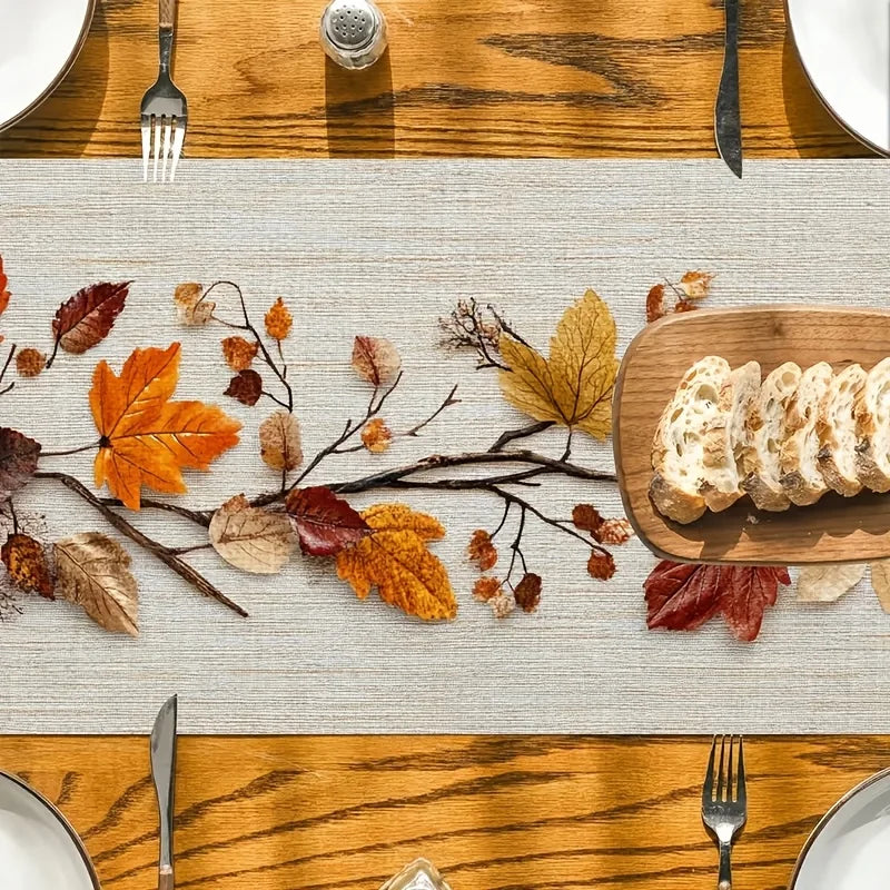 autumn fallen leaf and vine printed table runner