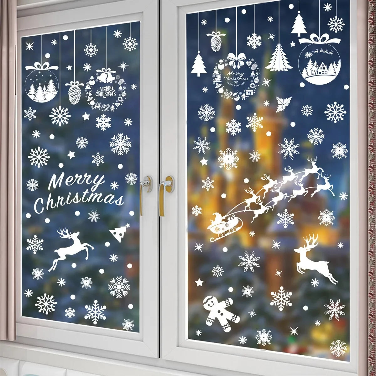 White Christmas Village Window Stickers - C - LOWZY