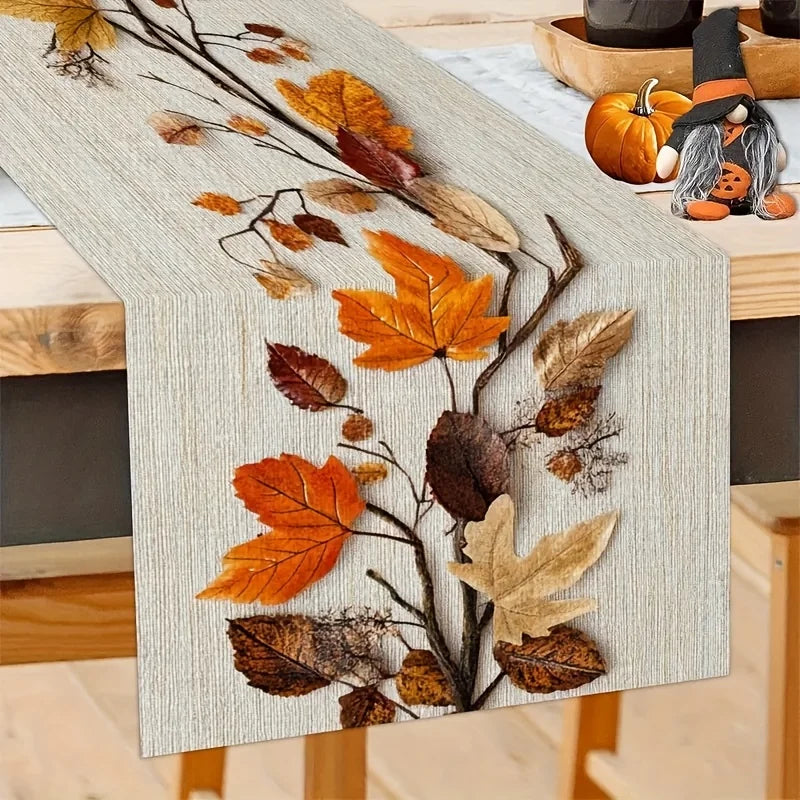 autumn fallen leaf and vine printed table runner