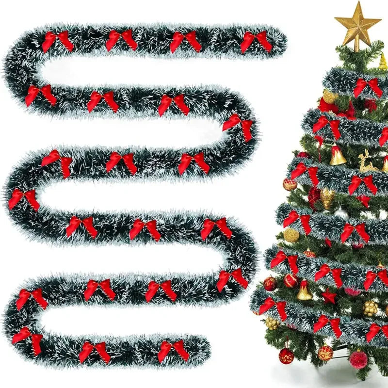 4m Christmas Tinsel Garland with Bows - LOWZY