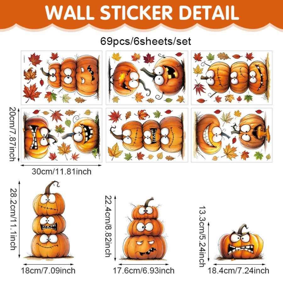 6-Piece Autumn Window Cling Set – Pumpkins & Maple Leaves