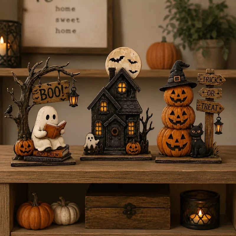 Vintage Halloween Wooden Block Decorations – 3 or 6 Pack