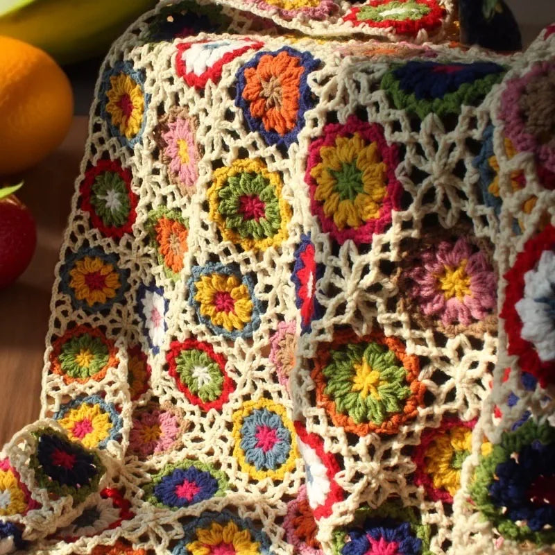 Hand-Crocheted Floral Throw & Decorative Cover – Multiple Sizes – 180x80cm