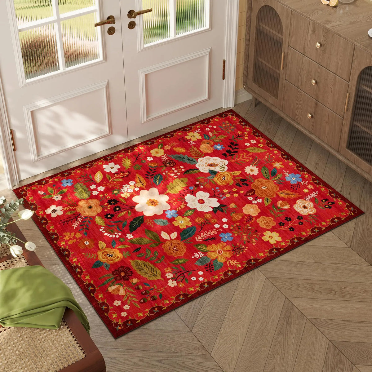 VIKAMA Boho Floral Washable Doormat