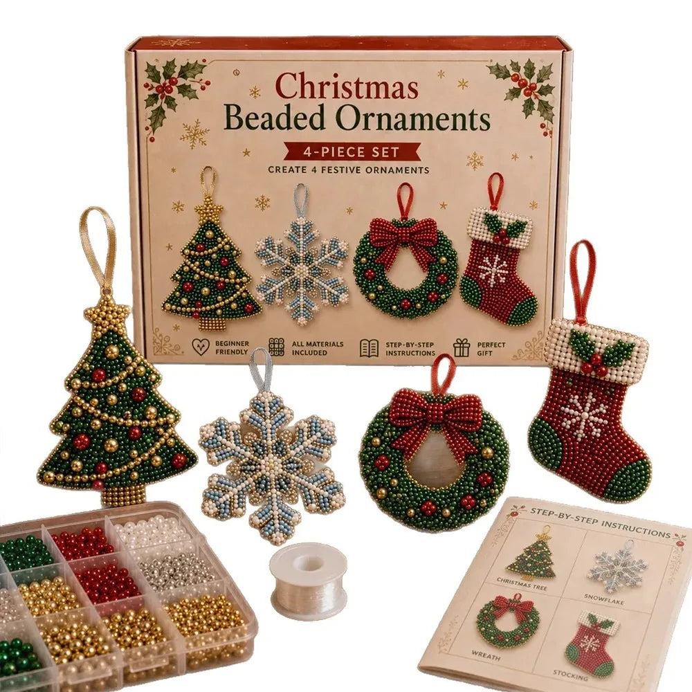 Christmas Beaded Ornament Craft Kit - 4 Pack - LOWZY