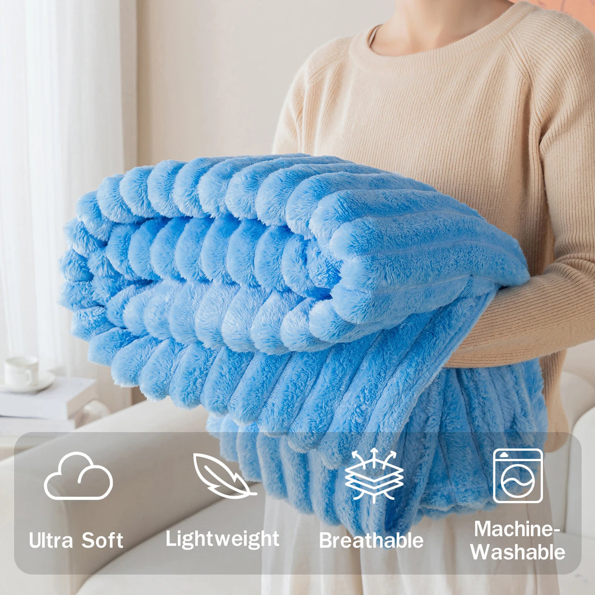 Ultra-Soft Striped Flannel Throw Blanket – 3 Sizes – MT277 / 150x130cm