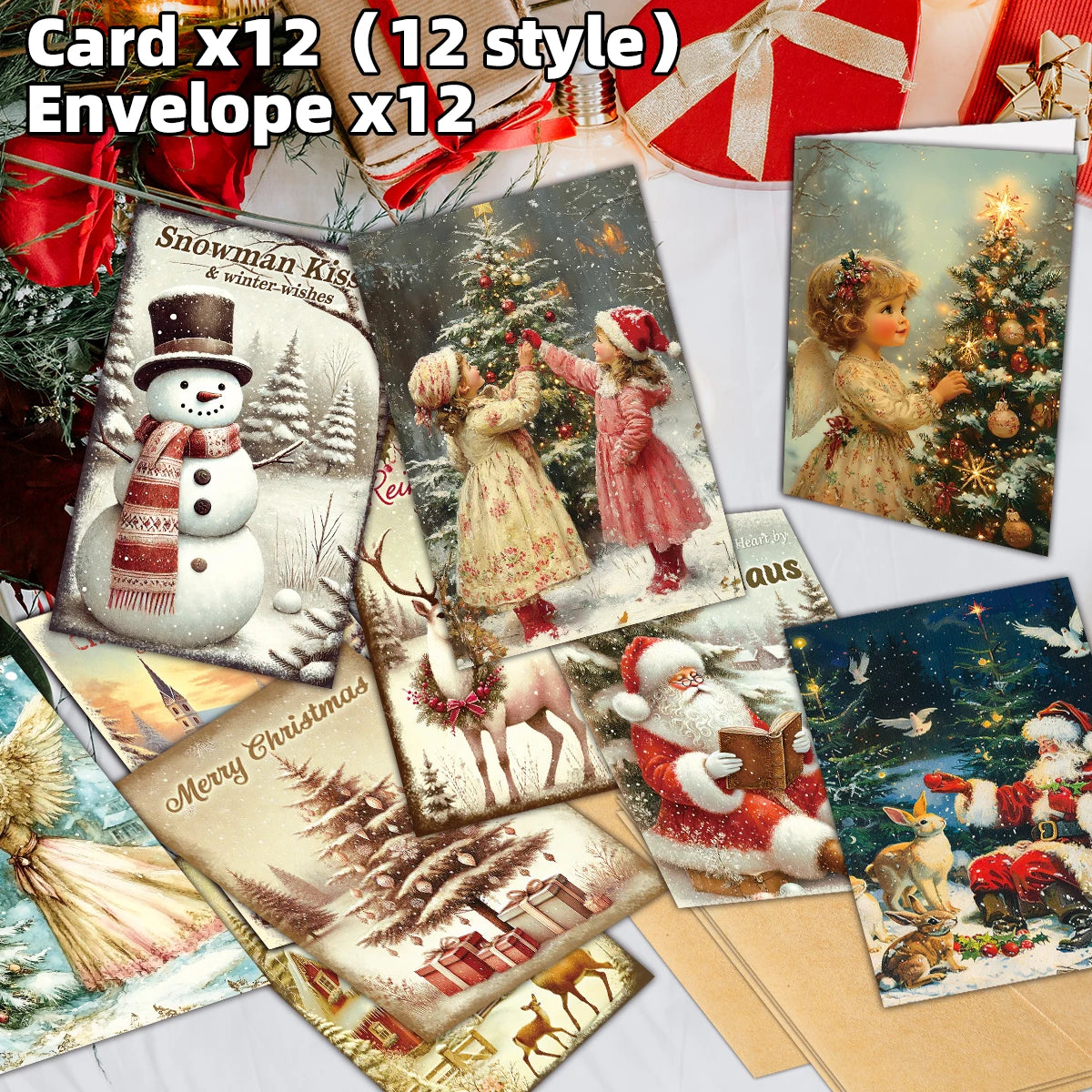 Vintage Christmas Cards – 12 Pack - view 2 - LOWZY