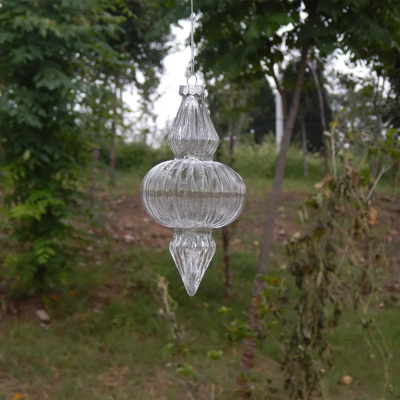 Ribbed Glass Christmas Drop Ornament - 10 - LOWZY