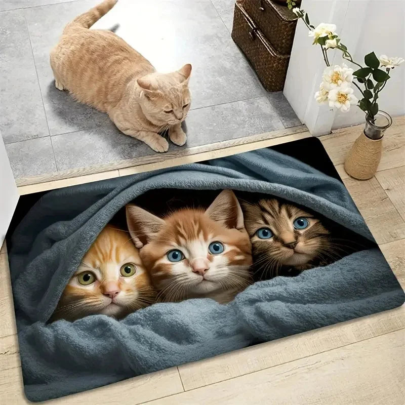 Four Cats Wooden Hole Illusion Doormat