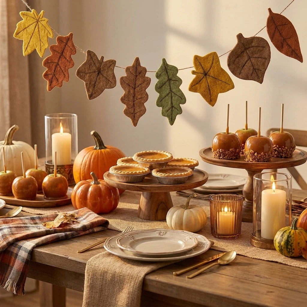 Autumn Maple Leaf Felt Garland – Harvest Hanging Banner