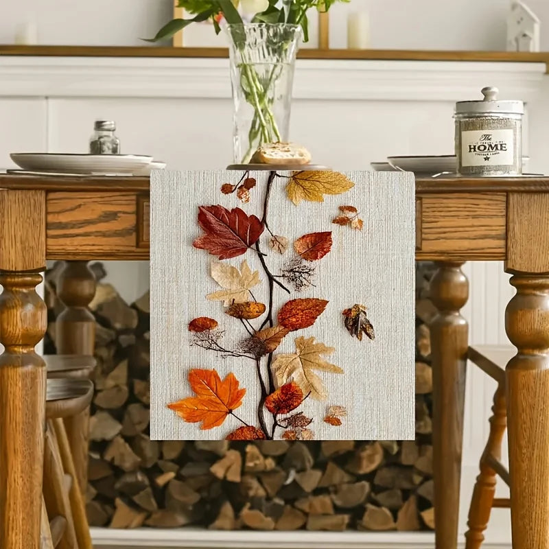 autumn fallen leaf and vine printed table runner