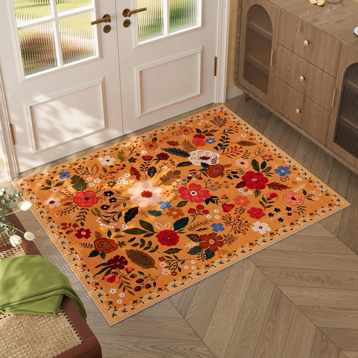 VIKAMA Boho Floral Washable Doormat