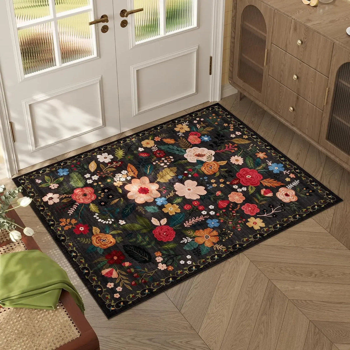 VIKAMA Scandinavian Floral Washable Doormat