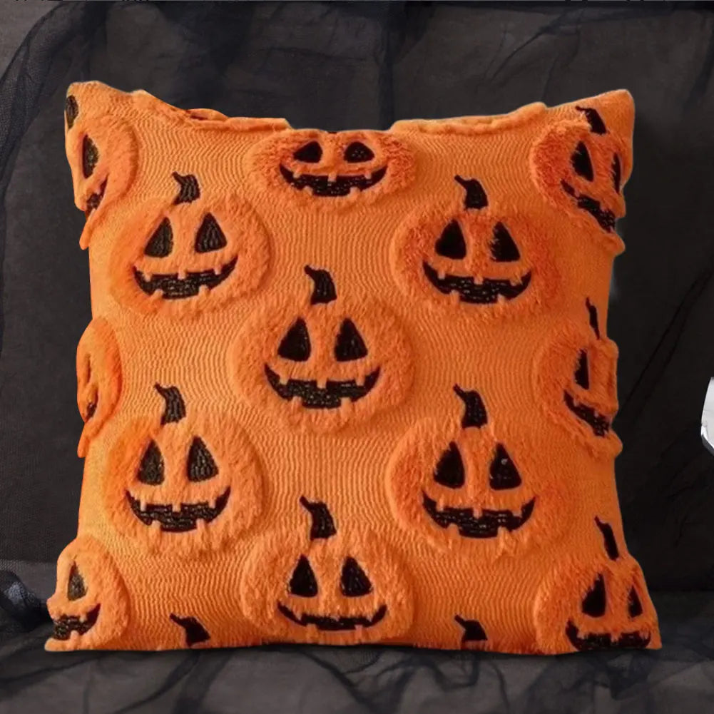 Halloween Plush Cushion Cover – Ghost, Pumpkin & Bat 45cm