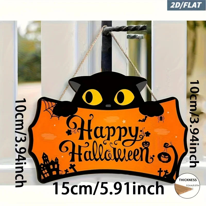 Wooden Halloween Bat Hanging Sign – 15 × 10cm