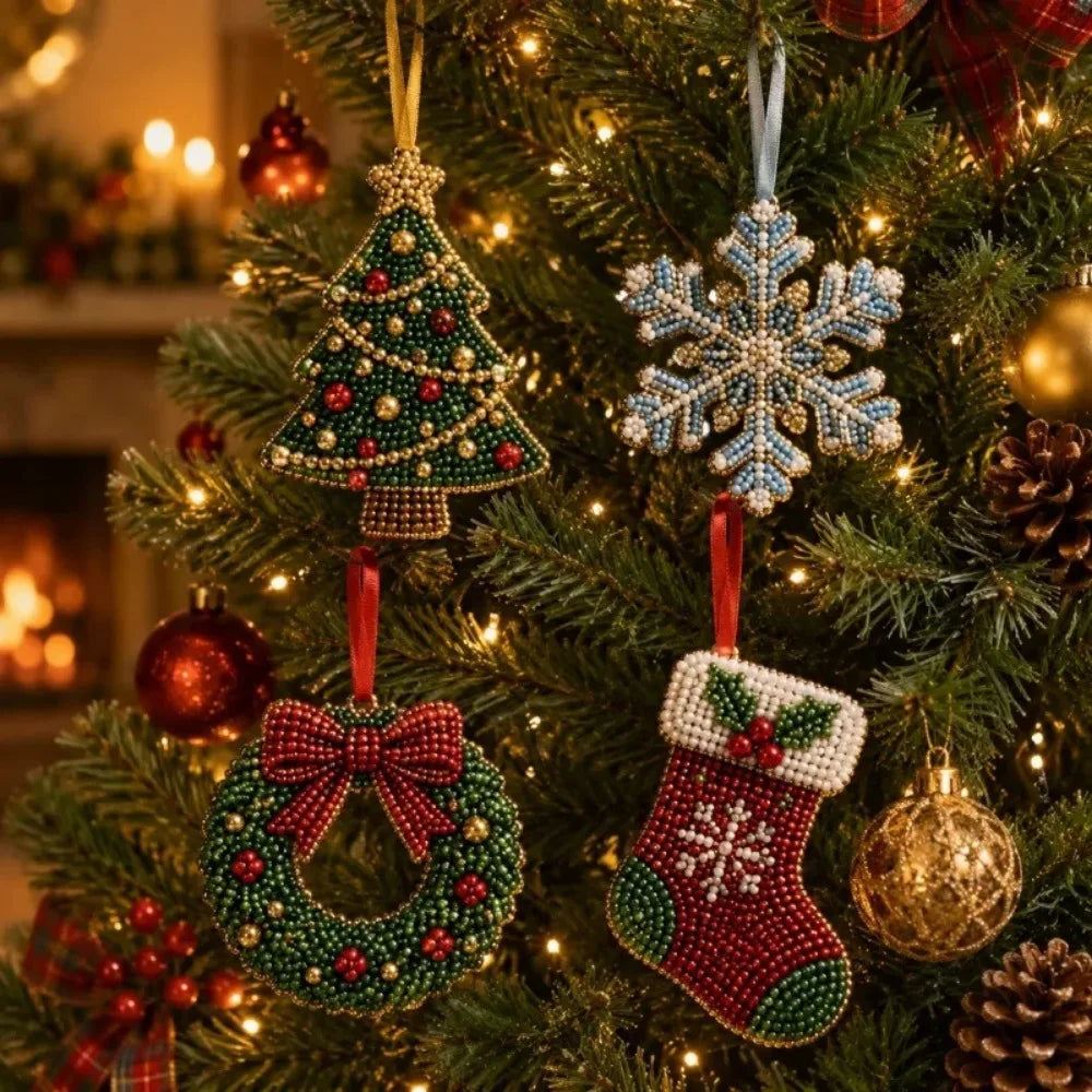Christmas Beaded Ornament Craft Kit - 4 Pack - LOWZY