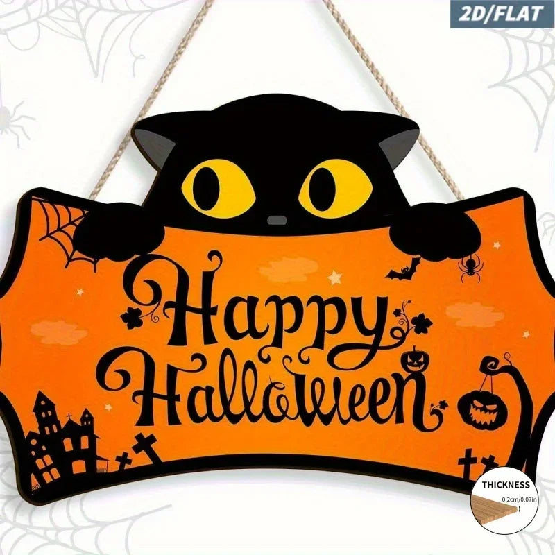 Wooden Halloween Bat Hanging Sign – 15 × 10cm