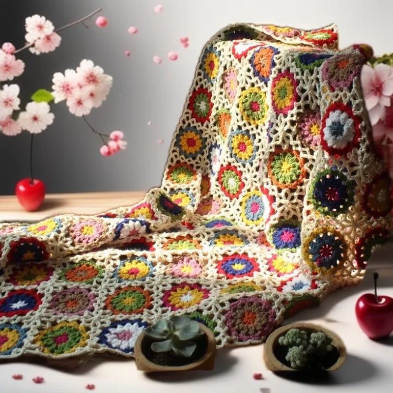 Hand-Crocheted Floral Throw & Decorative Cover – Multiple Sizes – 140x60cm
