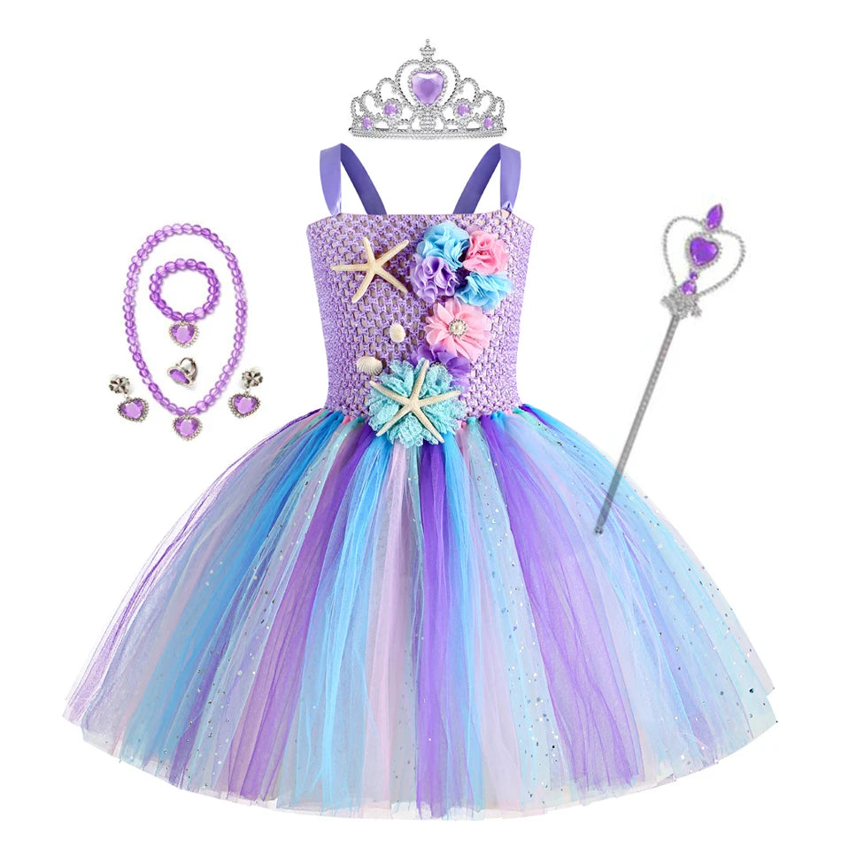 Girls' Mermaid Tutu Dress with Flower Headband